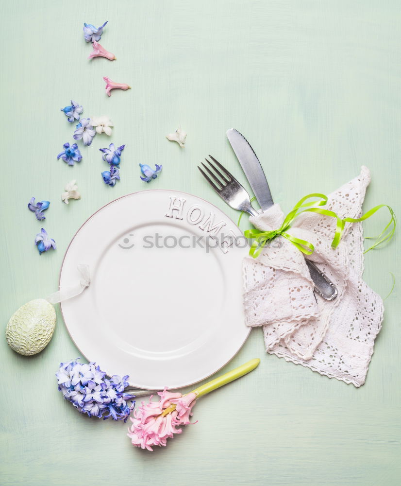 Similar – Image, Stock Photo Beautiful table setting with flowers, plates, cutlery and paper card