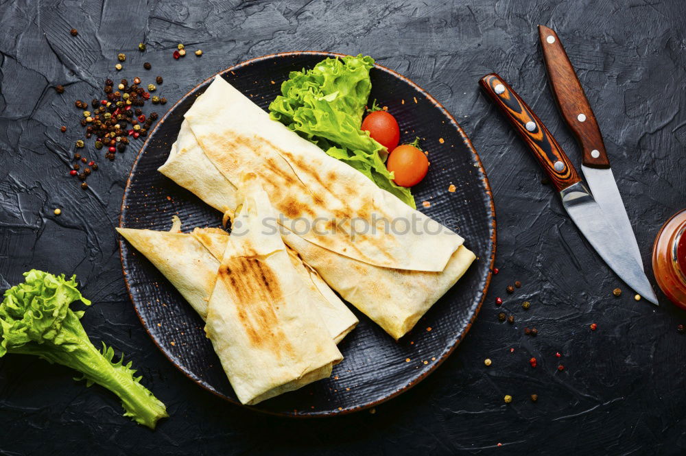 Similar – Image, Stock Photo Crepes with chocolate cream and strawberries
