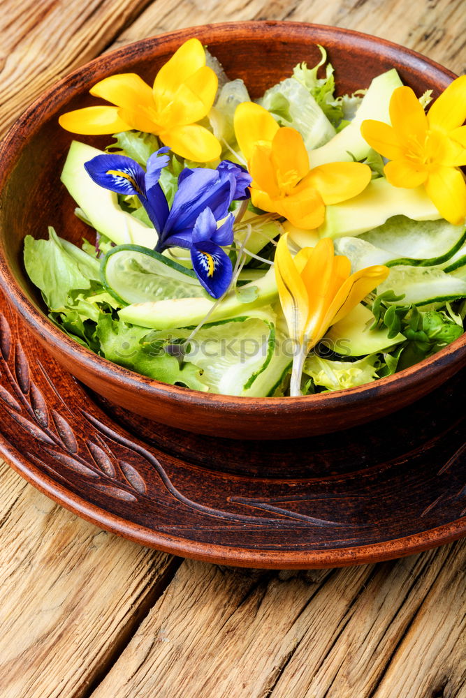 Similar – Image, Stock Photo Fresh vegan salad with edible flowers