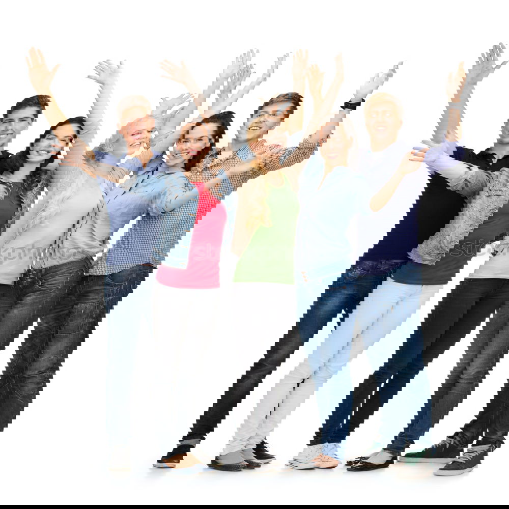 Similar – Image, Stock Photo Multiracial young people jumping together outdoors