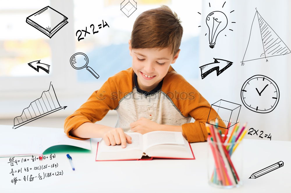 Similar – Young boy thinking about his homework