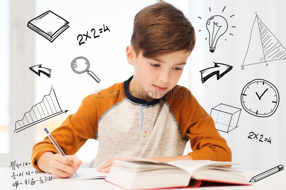 Similar – Young boy thinking about his homework