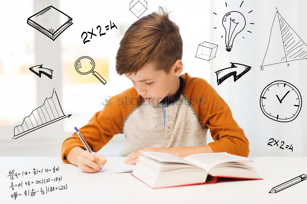 Similar – Young boy thinking about his homework