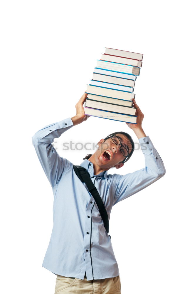 Similar – Man in book pile reading a book