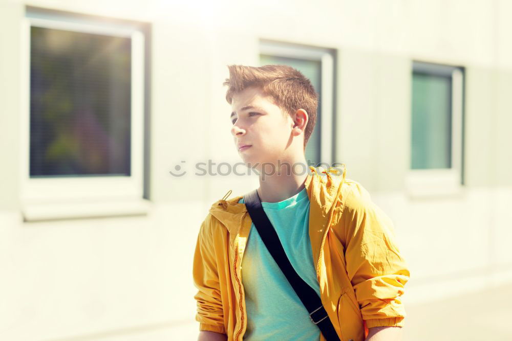 Similar – Image, Stock Photo A beautiful teenager is sitting on a skateboard in a special area of the Park. A boy is resting after riding in a skatepark. Active rest in the fresh air