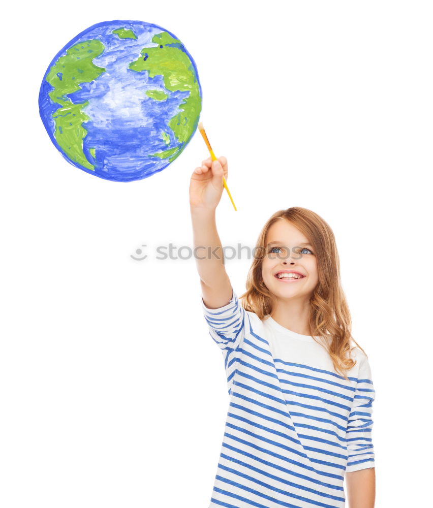 Similar – Image, Stock Photo Pupil girl pointing at globe