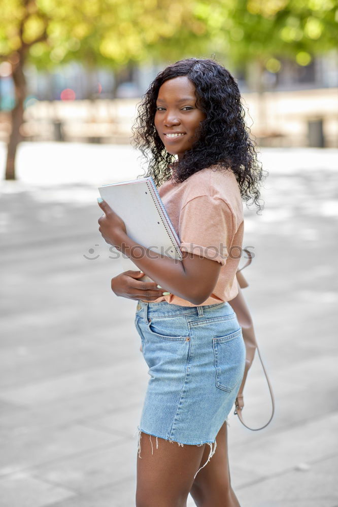 Similar – Image, Stock Photo Young black woman, afro hairstyle, standing in the street