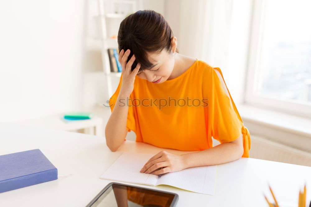 Similar – Image, Stock Photo Desperate student in front of an open book