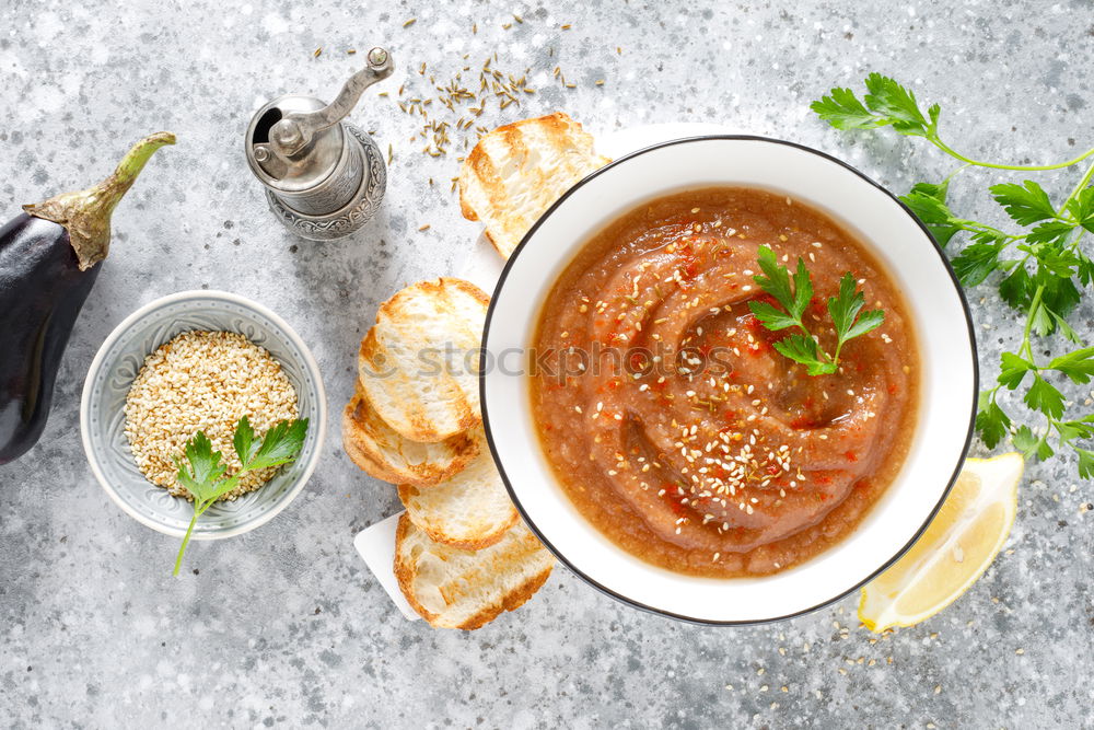 Similar – Image, Stock Photo Vegan lentil soup in bowl with spoon