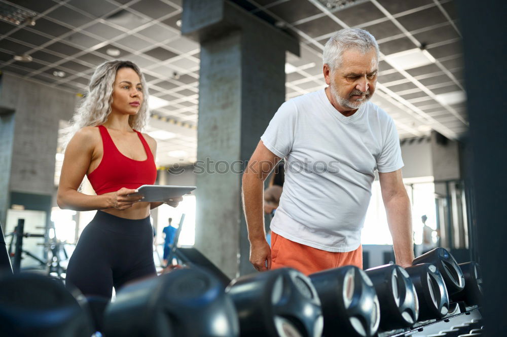 Similar – Image, Stock Photo Woman trainer teaching fitness exercises to class