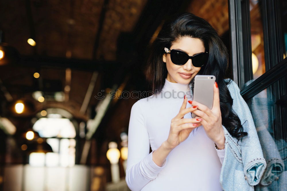 Image, Stock Photo Pretty Asian woman touching lamp