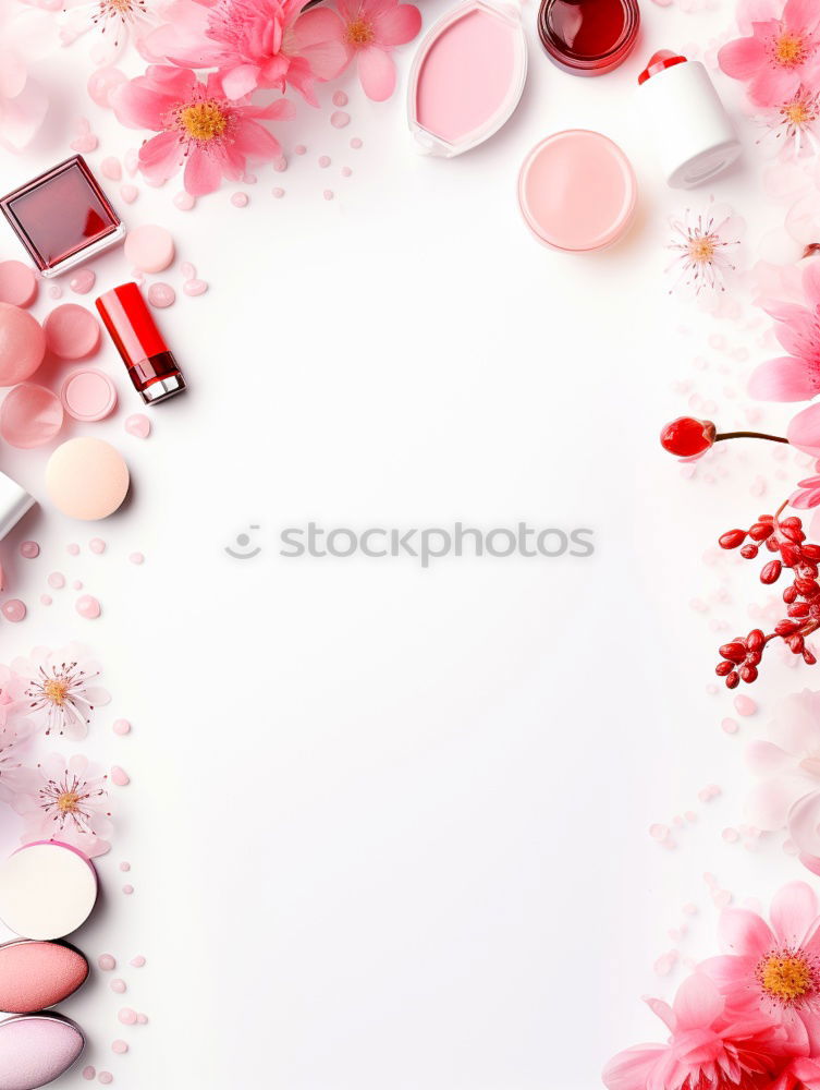 Similar – Glänzende Make-up-Produkte und Accessoires auf Rosa