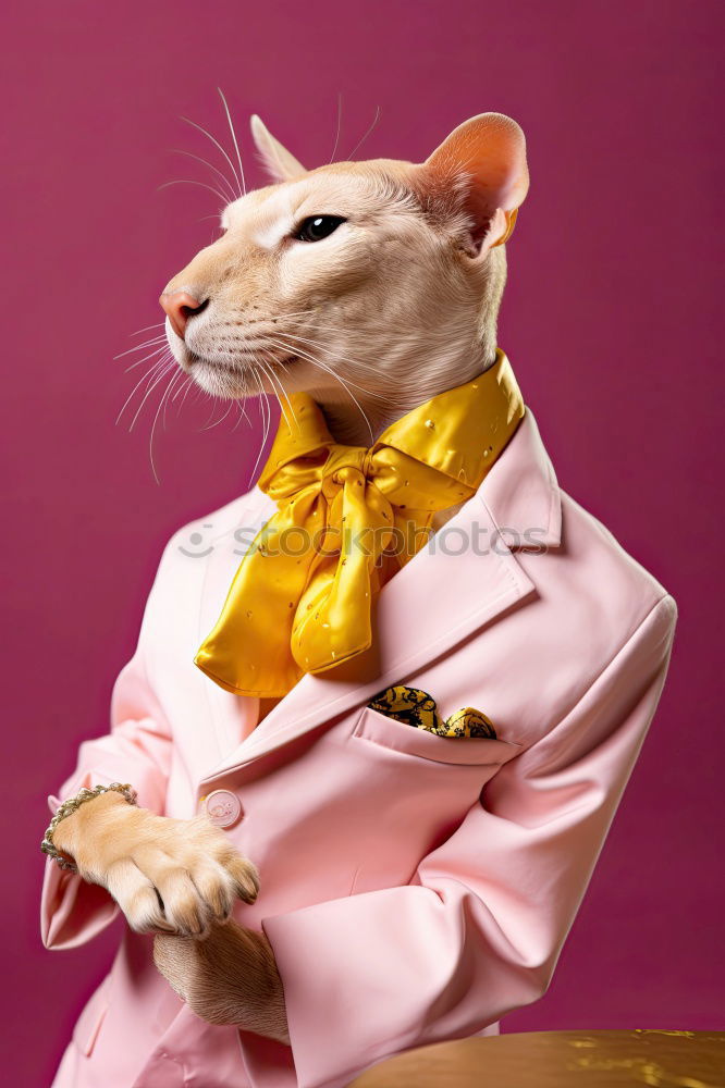 Similar – Woman with monkey mask posing against a yellow background