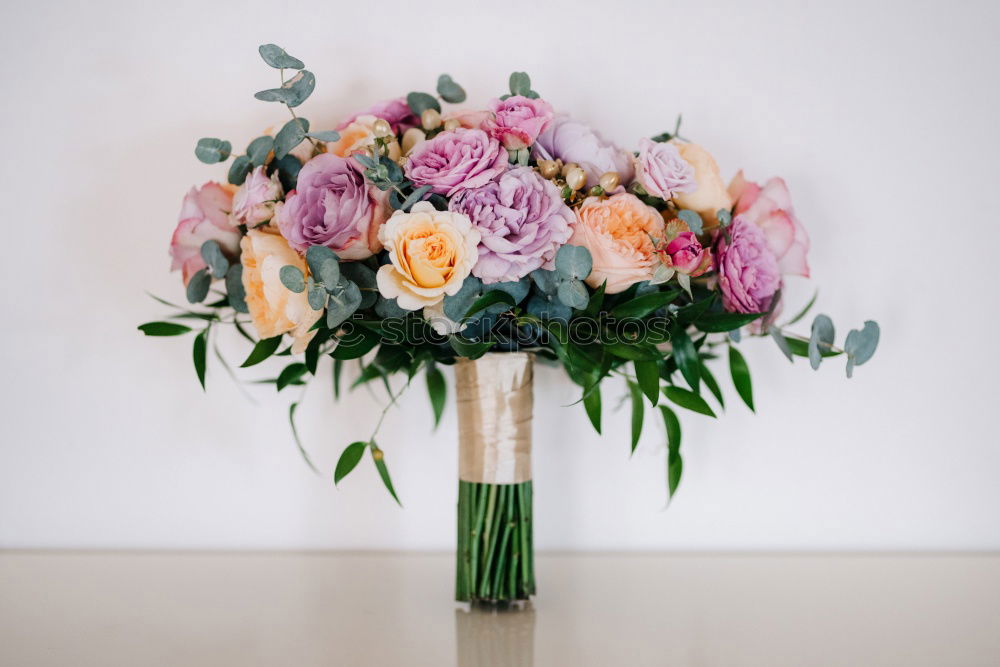 Similar – Image, Stock Photo Glass vase with colorful flowers on table