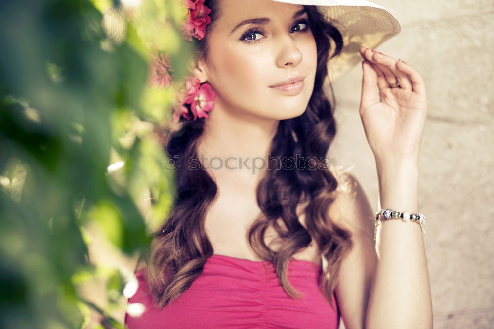 Similar – Portrait of pretty woman smiling in nature