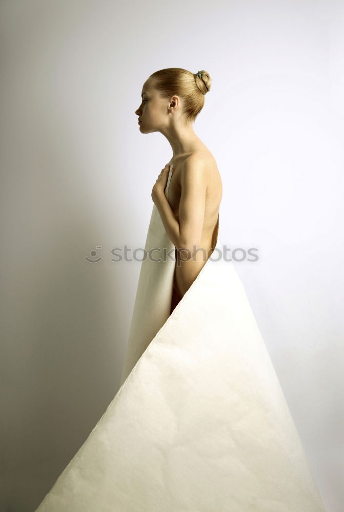 Image, Stock Photo Young redhead woman with a yellow dress in a yellow room