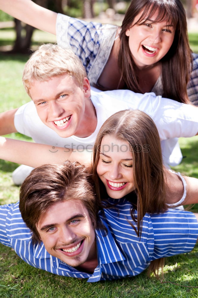 Similar – Image, Stock Photo Group of friends taking selfie in urban background.