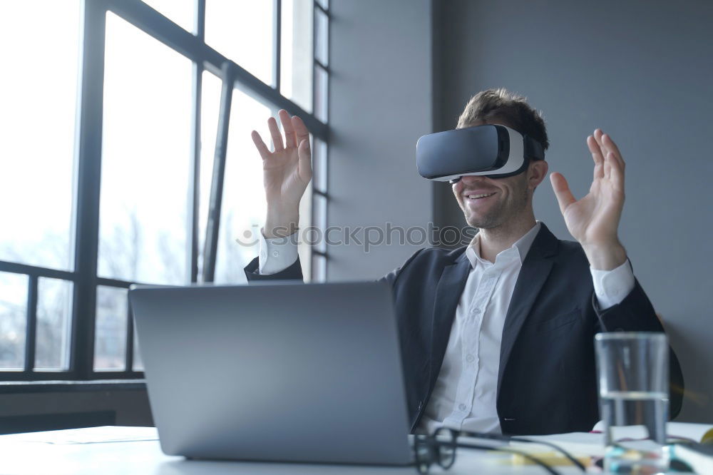 Similar – Image, Stock Photo afro businessman playing virtual reality simulation