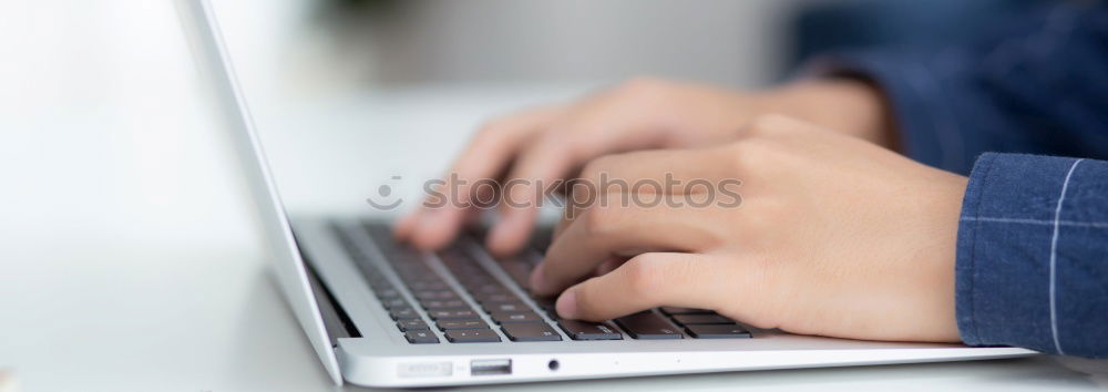 Similar – Image, Stock Photo Working with laptop, in office or at home, hands, fingers on keyboard, coffee cup