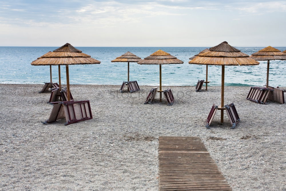 Similar – Image, Stock Photo Empty loungers on the beach