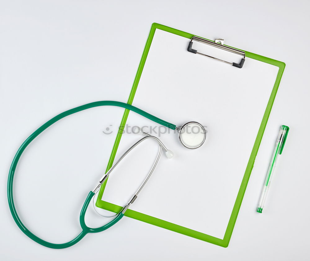 Similar – Image, Stock Photo red stethoscope and empty clipboard on green