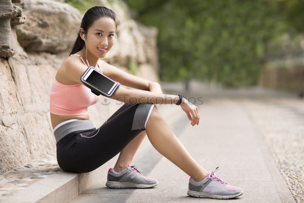 Similar – Image, Stock Photo Happy fit young woman doing stretching exercises