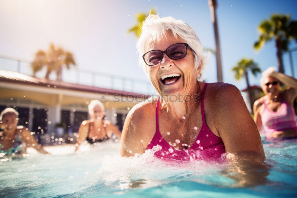 Similar – Senior old woman grey hair sitting by the swimming pool