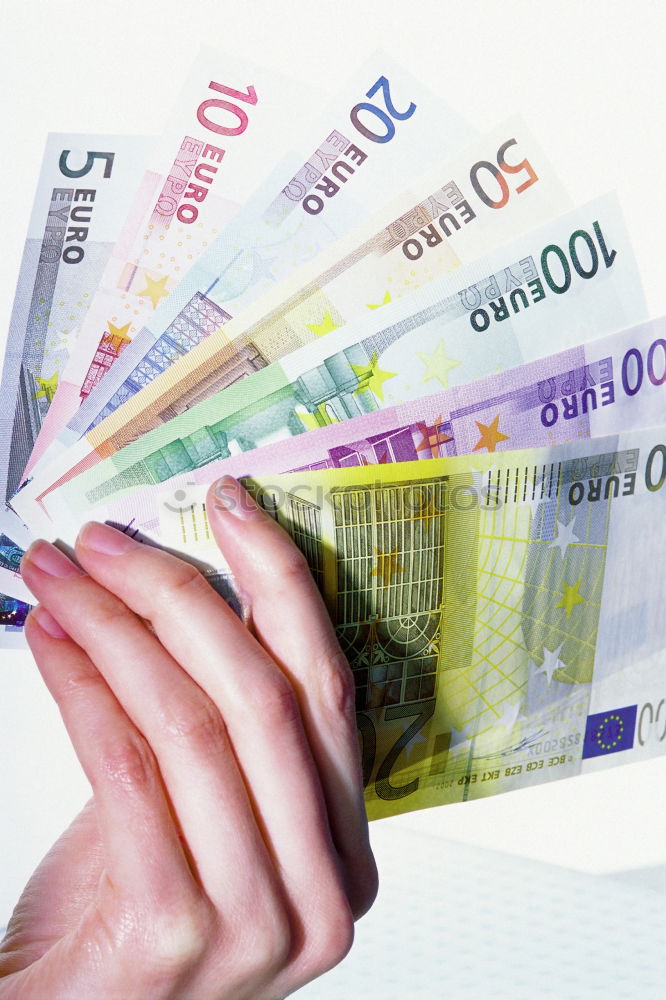 Similar – Image, Stock Photo 500 euros cash money stack of the Bank for Finance banknotes