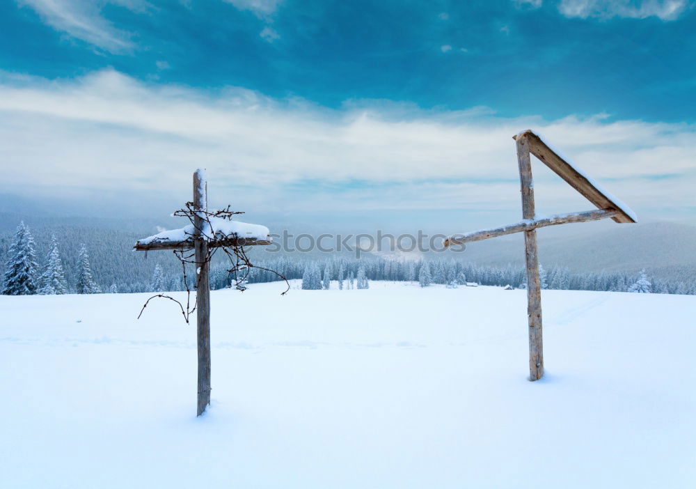 Similar – Image, Stock Photo Winter Cross Mark Sign Red