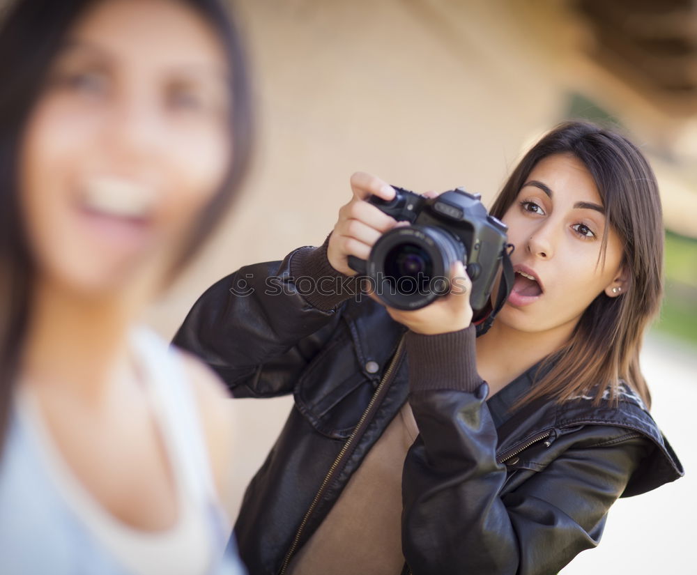 Similar – Image, Stock Photo Laughing woman with camera