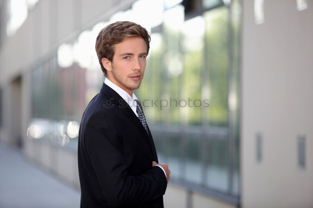 Similar – Image, Stock Photo Portrait of a stylish young handsome long-haired unshaven man