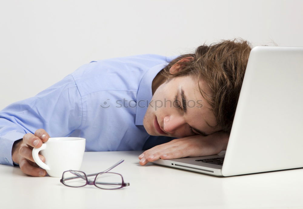 Similar – Image, Stock Photo Young tired student drinks a cup of coffee