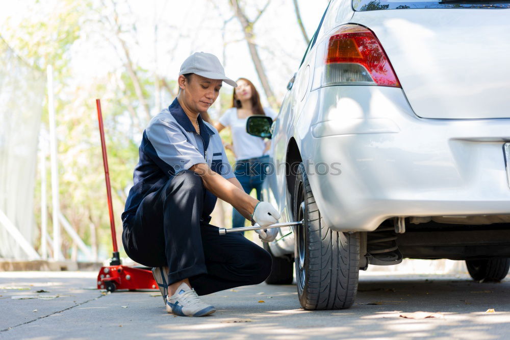 Similar – Image, Stock Photo Man worker washing car with sponge