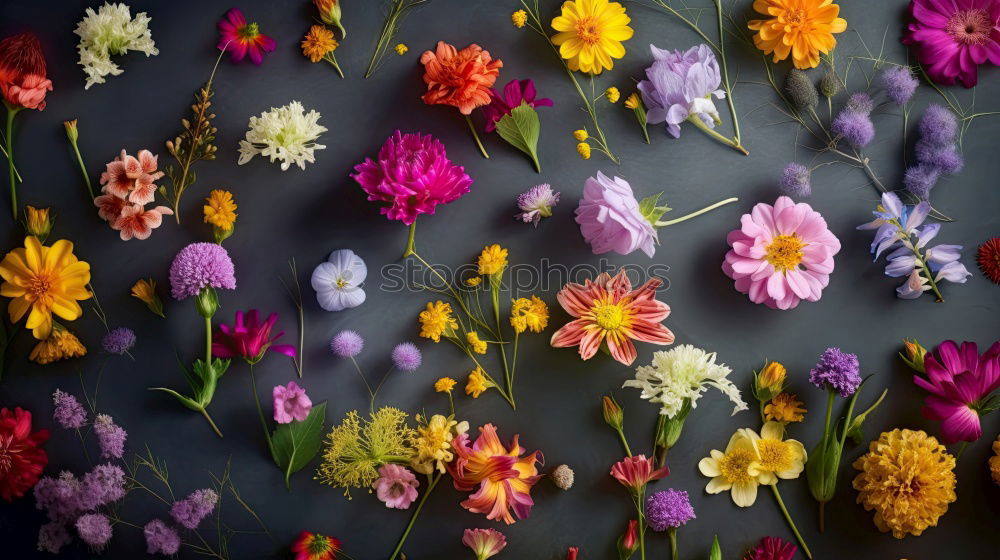 Similar – Autumn flower composing on dark background