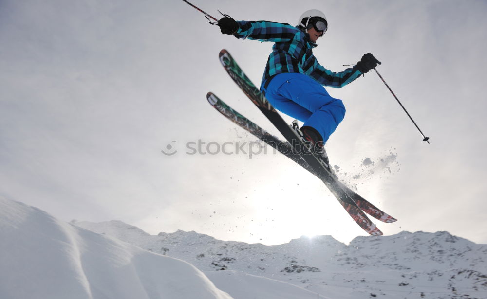 Similar – Image, Stock Photo Downhill alpine skiing at high speed on powder snow