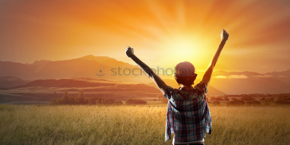 Similar – Image, Stock Photo Father and son playing at the sunset time.