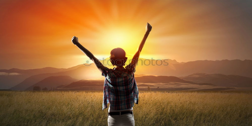 Similar – Image, Stock Photo Father and son playing at the sunset time.