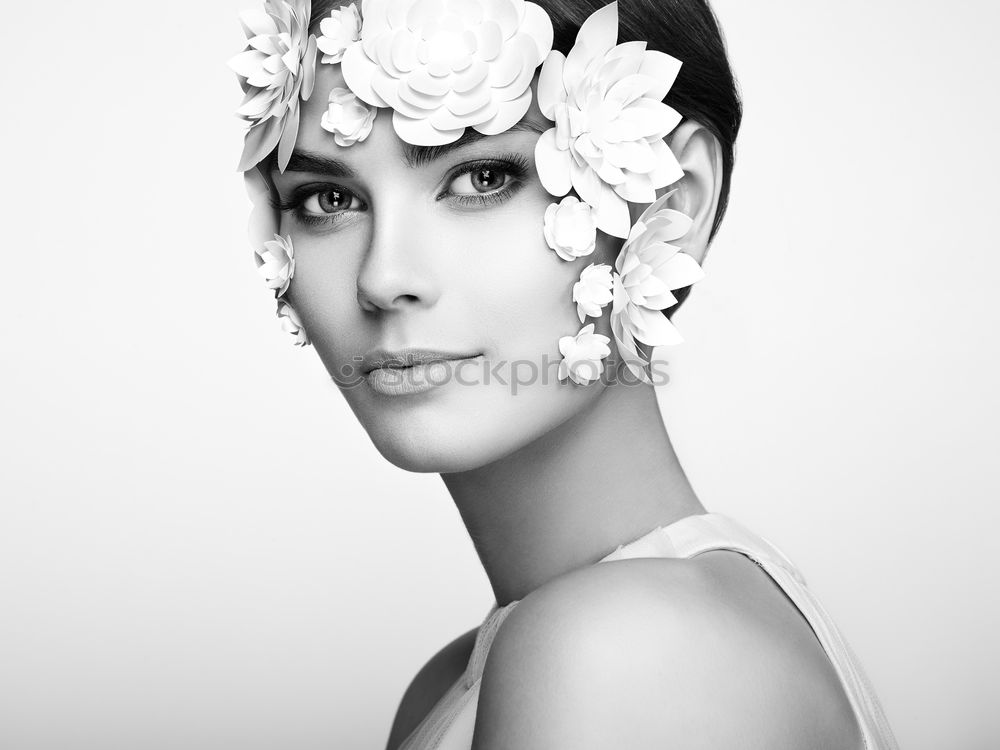 Similar – Image, Stock Photo Woman in the flowered field in the spring time