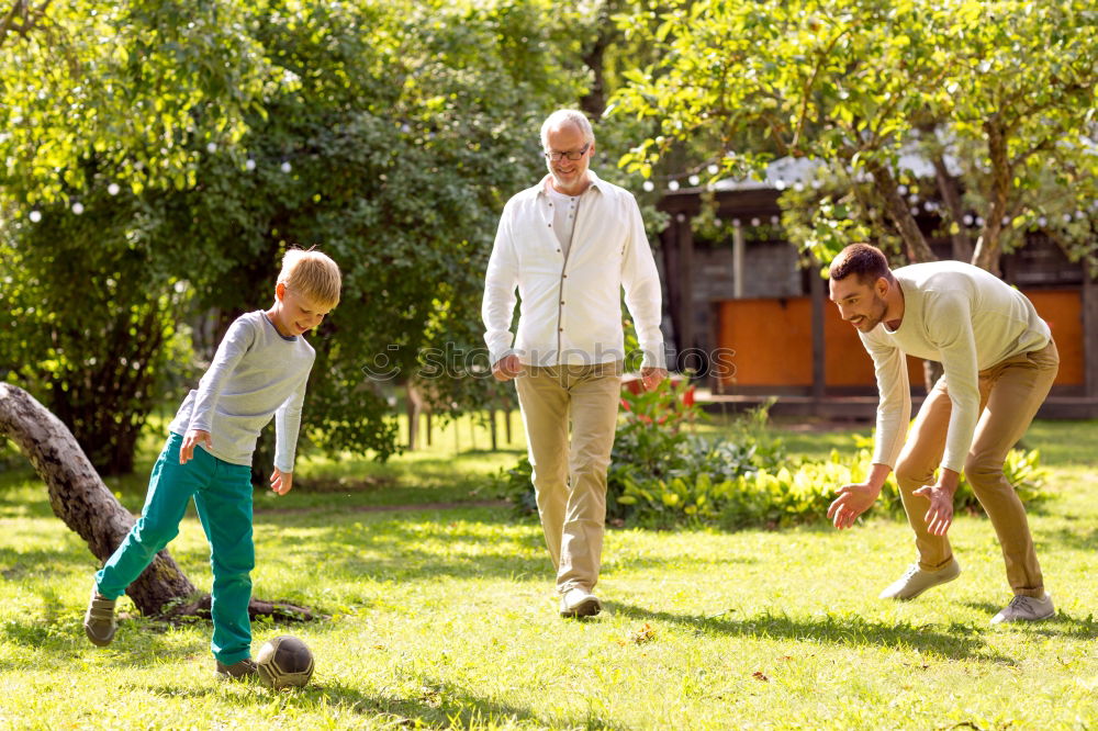 Image, Stock Photo Grandpa with grandchild in the garden