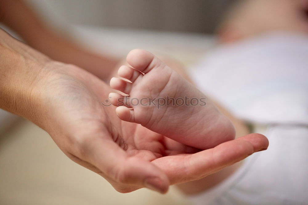 Similar – Baby girl touching hand of senior man