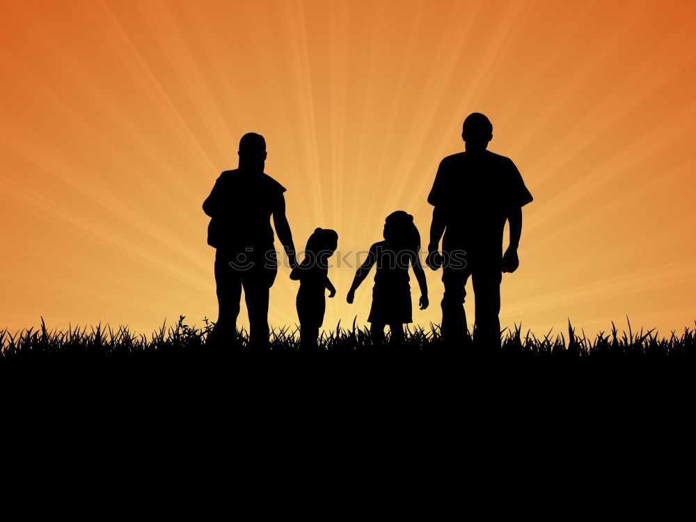 Similar – Image, Stock Photo Happy family standing in the park at the sunset time.