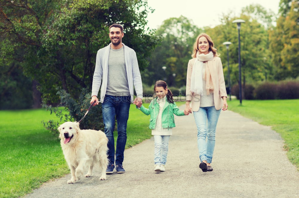 Similar – Image, Stock Photo Portrait of happy family enjoying together leisure over a wooden pathway into the forest