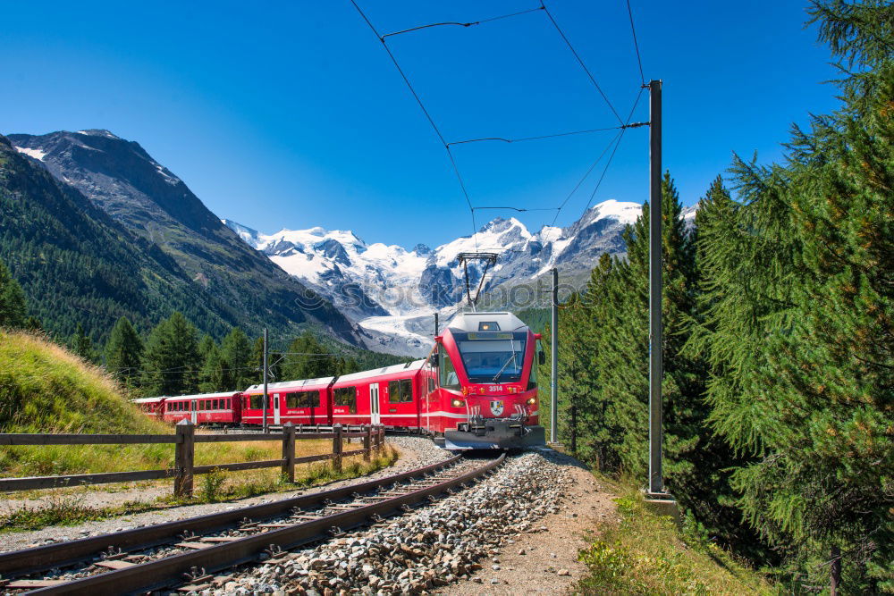 Similar – Image, Stock Photo Bernina Express in the autumn forest near Pontresina