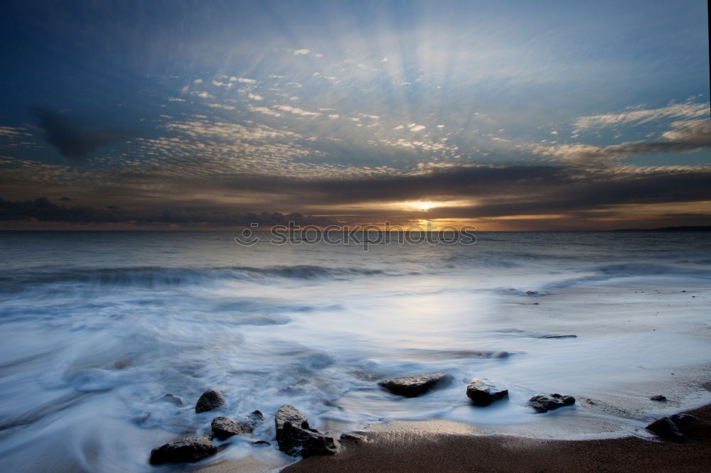 Similar – Image, Stock Photo Foaming surf on rocky coast, blue sky, clouds and high mountains in the background, Queensland / Australia . ,Lookout