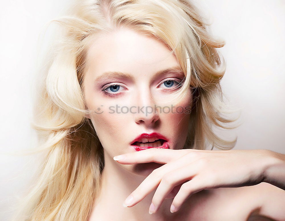 Similar – blonde woman with red makeup