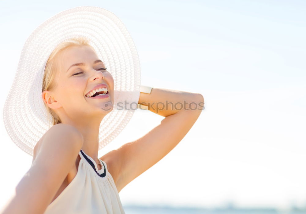 Similar – Image, Stock Photo Summer hat time. Elegant