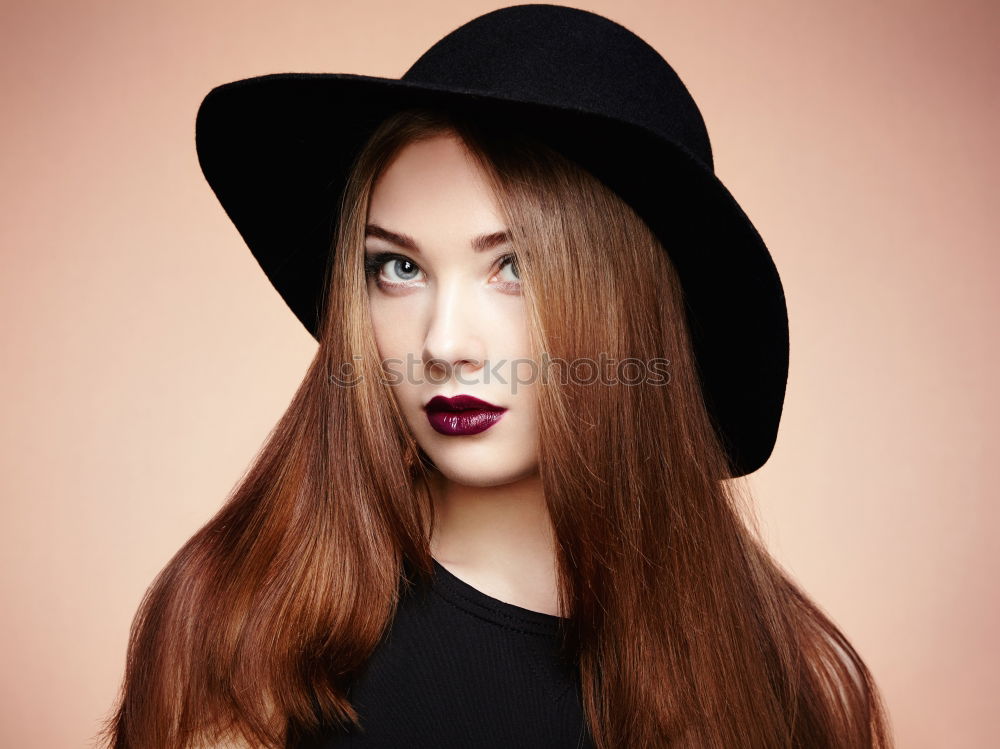 Similar – Beautiful young girl wearing beret standing in the street.