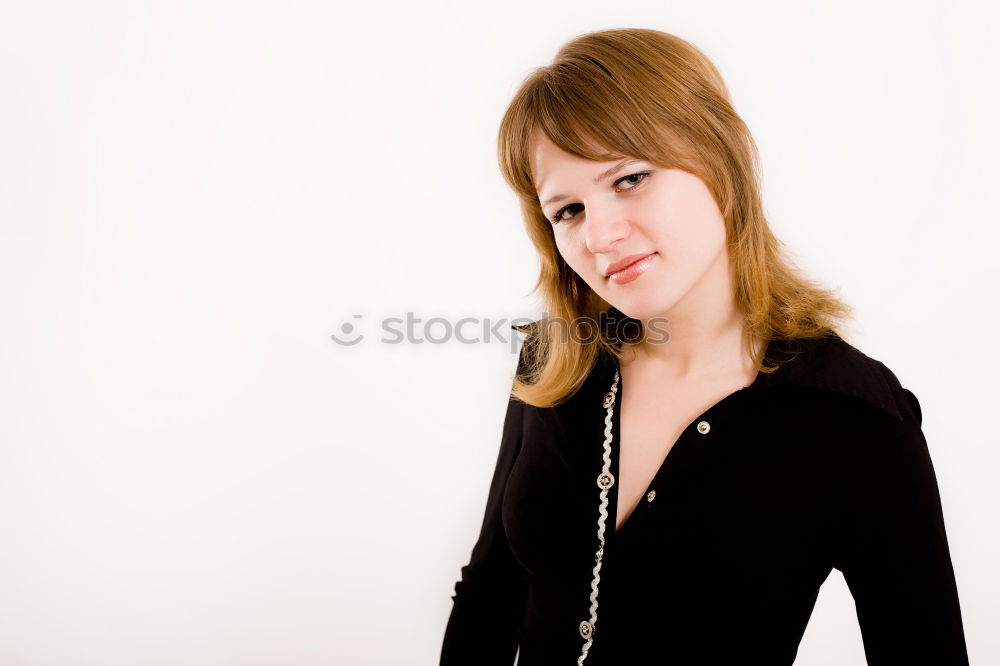 Similar – Portrait of a young woman in front of a neutral wall