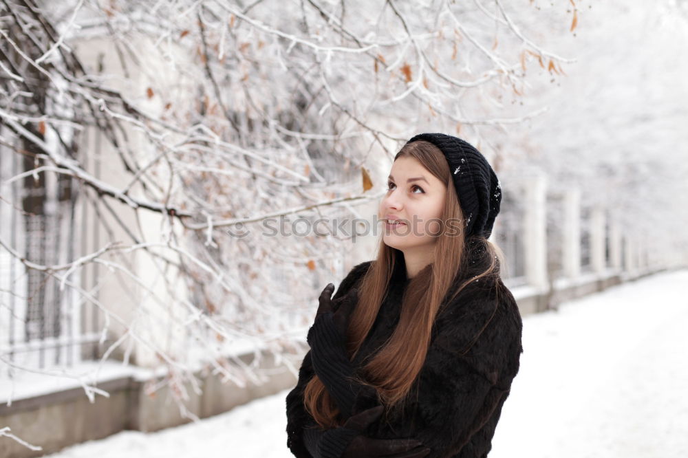 Similar – winter portrait of happy kid girl walking