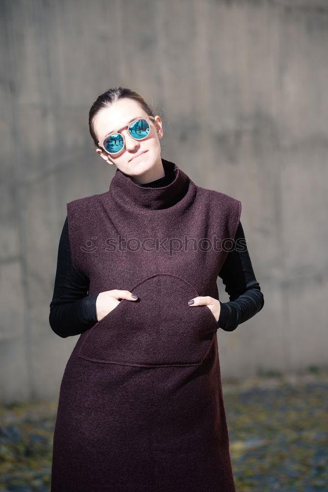 Similar – Young woman, model of fashion, smiling in urban background